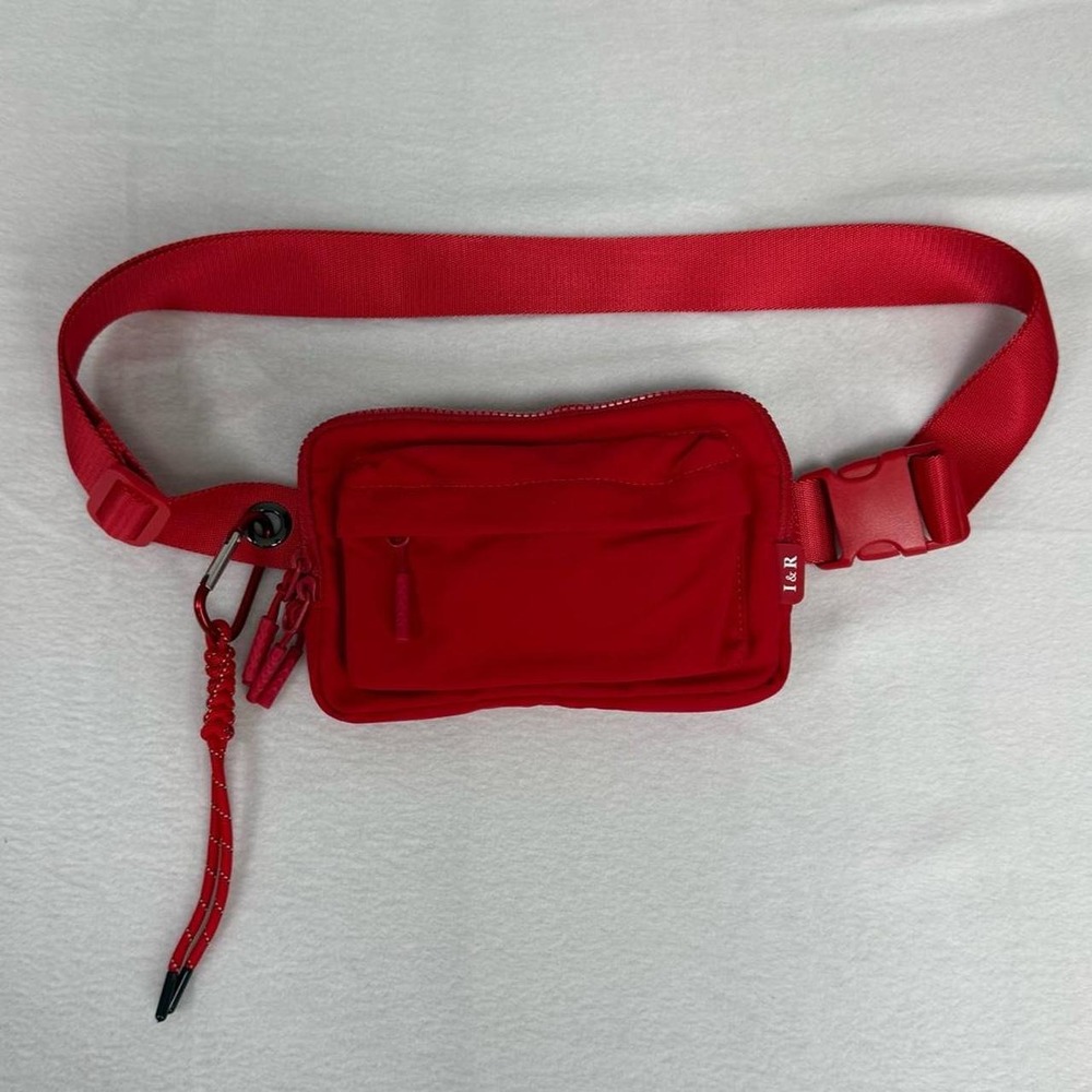 Iris Multi Pocket Crossbody Bag Red Nylon Utility Belt Bag with Keychain